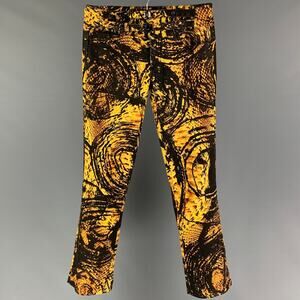 JUST CAVALLI Size 29 Yellow Black Graphic Print Cotton Zip Casual Pants